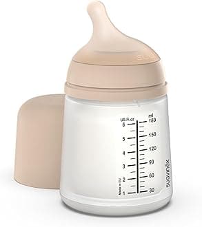 Zero Zero Zero Anti-Colic Baby Bottle with Adjustable Silicone Teat (A), for Babies from 0 Months and Newborns, Especially for Breastfeeding, Breast Milk and Infants, 180 ml, Light