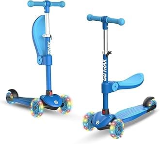 KS3 Kids Kick Scooter, LED Lighted Wheels, Adjustable Height Handlebars and Removable Seat, Lean-to-Steer & Widen Anti-Slip Deck, 3 Wheel Scooter for Kids Ages 2-8 and up to 110 Lbs