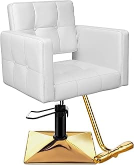 BaashaComfortable Hair Salon Chair, Gold Salon Chairs with Heavy Duty Hydraulic Pump, 360° Swivel Hair Stylist, Styling Chair, Weight Capacity Up to 330 lbs - Gold & White