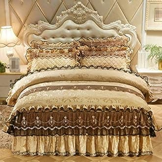 Bedskirt Warm Ruffled Luxury Bed decoration Pleated Base valance sheet Quilted fitted Bedspread Wrap around style With 18" drop-D Queen2