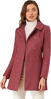 Allegra K Women's Peter Pan Collar Double Breasted Winter Long Trench Pea Coat
