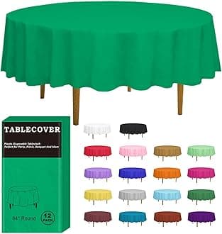 D&Z Plastic Table Cloth Disposable, 12 Pack Green Round Tablecloth Individually Wrapped for Indoor&Outdoor, 84 Inch Table Cover for Party, Picnic, Birthday, Wedding & Dinner