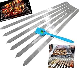 Stainless Steel Flat Kebab Skewers, 24 inch Turkish Skewers, Perfect for Koobideh Kebab, Turkish Style and paneer Tikka BBQ with one -Brush - Free - (Pack of 6pcs)