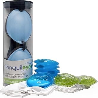 Eye Eco Tranquileyes XL Advanced Warm Compress – Dark Eye Mask for Dry, Irritated Eyes – Help Improve Sleep with Soft Comfort Eye Shade - Microwavable Beads and Self-Heating Instants - Blue