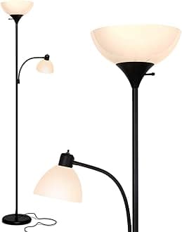 Sky Dome Plus LED Floor lamp, Torchiere Super Bright Floor Lamp with Reading Lamp for Living Rooms & Offices - Dimmable Tall Standing Lamp for Bedroom Reading - Black