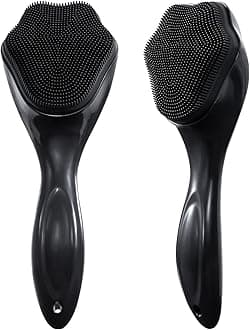 Silicone Face Scrubber Exfoliating Brush 2 Pack for Men, Beomeen Manual Handheld Facial Cleansing Brush Blackhead Scrubber, Soft Bristles Waterproof for Face Skincare, Black