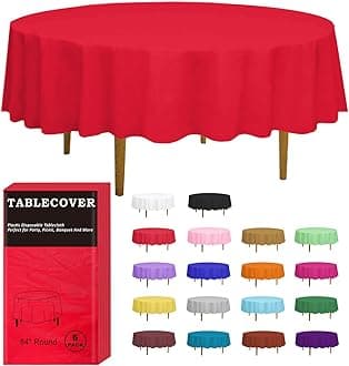 D&Z 6 Pack Red Plastic Tablecloth Table Cloth 84" Round Disposable Table Covers for Party Birthday Wedding Christmas