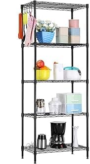 BEONE 5-Tier Wire Storage Shelving Rack Unit for Home Bathroom Kitchen, 5 Shelves Metal Kitchen (5-Tier, Black) Black 7323