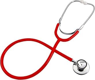 TRIXES Red Stethoscope for Fancy Dress Doctor Costume Accessory and Educational Prop with Diaphragm and Bell Features - One Size - Colour Red & Silver