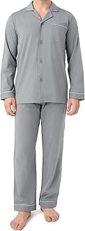 Mens Pajamas Set Soft Cotton Notched Collar Pajamas for Men Long Sleeve Mens Sleepwear with Pockets & Front Fly