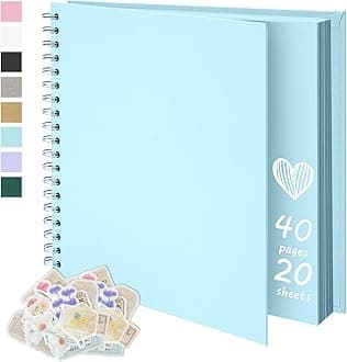 7X7 Inch DIY Scrapbook Photo Album, Kraft Blank Paper Scrap Book 40 Pages Memory Book for Wedding Family, Light Blue