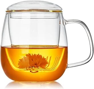 DOPUDO Large Glass Tea Cup, 25.6 oz Borosilicate Glass Tea Mug with Infuser and Lid, Clear Tea Cups for Brewing Scented Tea and Tea Bag.