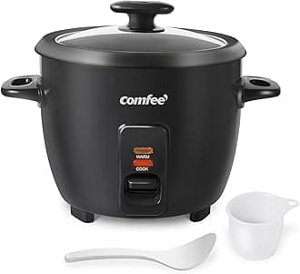 COMFEE' Rice Cooker, 6-Cup Cooked/3-Cup Uncooked, Removable Non-Stick Bowl, for Soups, Stews, Grains&Oatmeal, One Touch, Black