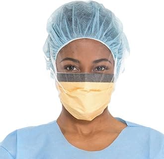 Health 48247 Fluidshield Level 3 Surgical Mask with So Soft Lining, Anti-Glare Wraparound Visor, Fog-Free, Orange (4 Boxes of 25, 100 Total)
