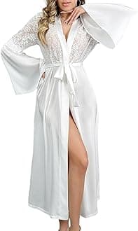 Silk Robes for Women Long Bride Robe White Satin Long Sleeve Spa Dressing Gown Bathrobe Bridal Nightwear