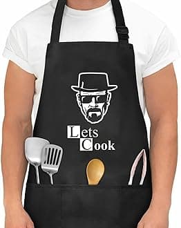 Aomig Kitchen Apron Couple Chef Aprons, Kitchen Adjustable Bib Apron with 3 Pockets, Waterproof, Unisex, Black