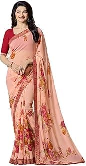 RAJESHWAR FASHION WITH RF Women's Georgette Floral Printed Sarees For Women With Jacquard Work Border & Blouse Piece(Multicolored)