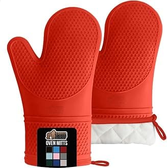 GORILLA GRIP BPA-Free Soft Silicone Oven Mitts, Heat and Slip Resistant Thick Cotton Lined Cooking Mitt Set, Long Flexible Potholders Protect Hands, Kitchen Essential Waterproof Gloves, 12.5" Coral