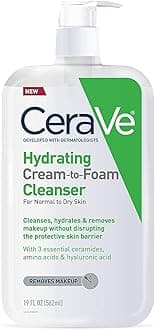 CeraVe Hydrating Cream-to-Foam Cleanser | Hydrating Makeup Remover and Face Wash With Hyaluronic Acid | Fragrance Free Non-Comedogenic | 19 Fluid Ounce