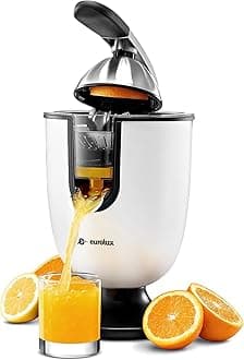 Eurolux Electric orange juicer squeezer | Pro Stainless Steel Citrus Juicer with Soft Grip Handle for Effortless Juicing, Also Fits Lime & Grapefruit Auto Shutoff, Dishwasher-safe Parts, Pulp Control