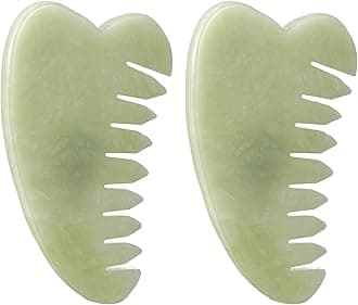 Geiserailie 2 Pcs Jade Combs Esthetician Supplies Massage Stone Hair Gua Sha Scraping Scalp Comb Facial Massage Tool Handheld Head Tools Head Caring Therapy Valentines for Women(Heart Style)