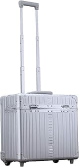 All Aluminum Lightweight 17” Premium Two Wheels Pilot Business Laptop Travel Luggage, Catalog Case with Laptop Sleeve and Built-In Removable Dividers, Rolling Laptop Bag for Men and Women (Platinum)