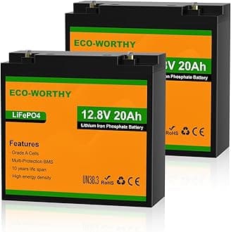 ECO-WORTHY 2 Pack 12V 20Ah Lithium Battery, 3000+ Deep Cycle Rechargeable LiFePO4 Lithium Ion Phosphate Battery with BMS for Fish Finder, Outdoor Camping and Ham Radio