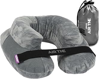 Cabeau Air TNE Inflatable Travel Neck Pillow Lightweight Inflatable Core, Customized Fit, Adjustable Chin Strap, with Compact Carrying Case for Comfort On-The-Go (Slate Grey)
