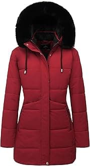 MOERDENGWomen's Winter Puffer Coat Thicken Fleece Lined Down Jacket Waterproof Faux Fur Detachable Hooded Parka