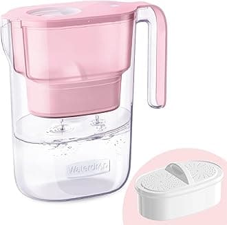 Water Filter Pitcher with 1 Filter, 5X Times Lifetime, Lasts 200 Gallons, for Fridge and Kitchen, Reduces PFOA/PFOS, Chlorine, 7-Cup Capacity, Elfin, Pink