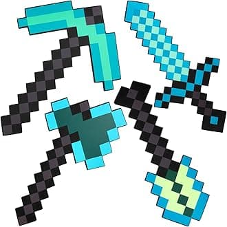 cotteau 4 Pack Kids Game Role-Play Toy Weapon Set-Sword Axe Pickaxe and Shovel,Perfect Toy Weapons Gift for Halloween Christmas and Parties, Standard