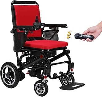 Rubicon DX07 All Terrain Foldable Electric Wheelchairs for Adults - Powerful 500W Motor - 12 mi Cruise Range - Detachable Airline Friendly Battery Supports up to 265 lbs (Red)