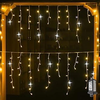 LED Icicle Style Lights with Twinkling Strobes - Sparkling Icicle Lights for Indoor/Outdoor Eaves & Wall Decorations (29.5FT Cable, Warm White + Cool White Strobe)