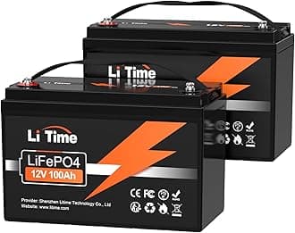 LiTime 12V 100Ah LiFePO4 Lithium Battery (2-Pack), 4000~15000 Deep Cycle Lithium Iron Phosphate Battery, Built-in 100A BMS, Support in Series/Parallel, for RV, Camping, Marine, Trolling Motor, Solar