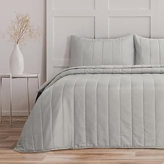 King Size Bedspreads Tram Lines Quilted Pattern - 3Pcs Linen color Sofa Throw Set 240x260cm Soft Microfiber Lightweight Coverlet with 2 Pillowcases 50x75cm for All-Season (Linen, King)