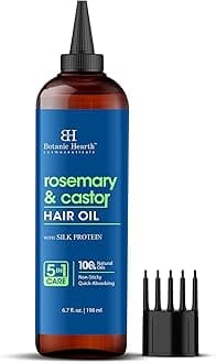 Botanic Hearth 100% Pure Rosemary Castor Oil For Hair Growth & Hair Treatment Oils 6.7 Fl Oz | Infused with coconut Oil | Hair Oil Repairs Dry Damaged Hair, Strengthening, Healthier | All Hair Types