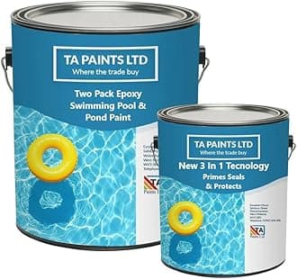 T A Paints Ltd Two Pack Epoxy Swimming Pool & Pond Paint 3 In 1 Primes Seals Protects Chemical Resistant Direct to Concrete Fibreglass Brick & Stone (1L RAL 5012 Blue)