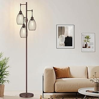 Nintiue Dimmable Floor Lamp,3x800LM LED Bulbs Included, Farmhouse Industrial Floor Lamp Standing Tree Lamp with Teardrop Cage Head Tall Lamp for Living Room Bedroom Office Dining Room - Matte Brown