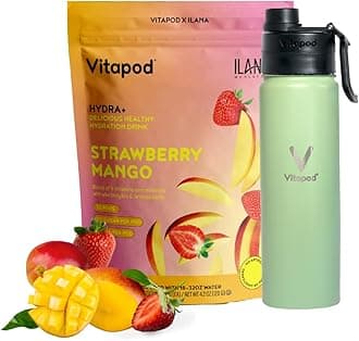 Vitapod x Ilana Muhlstein Hydra+ Strawberry Mango Flavored Water Enhancer Pods Starter Bundle, Sugar Free, Vitamin C, Vitamin D, Zinc, 30 Pods, 22 oz Stainless Steel Water Bottle, Sage Green