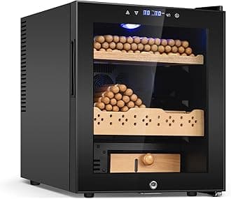 Electric Cooler Cabinet 50L with Temperature and Humidity Control, Spanish Cedar Wood Shelves and Safety Lock (400 Counts Capacity), Gift for Men