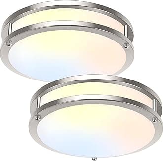 TOBUSA 2-Pack 10inch Bathroom Light Fixtures Ceiling Mount, 30W 3600lm Super Bright LED 2700K/3000K/4000K/5000K/6500K Adjustable Dimmable Kitchen Hall Ceiling Lamps, Brushed Nickle