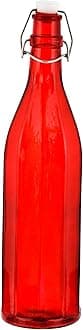 Colhexa Glass Bottles With Cork 1litre, Kitchen Decoration (Red, 1)