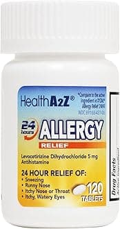 HealthA2Z® Allergy Relief | Levocetirizine Dihydrochloride 5mg | 24 Hours | Antihistamine | Relief from Sneezing, Runny Nose, Itchy Nose and Eyes (120 Counts)