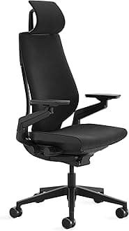 Gesture Office Chair with Head Rest - Ergonomic Work Chair with Wheels for Hard Flooring - Comfortable Office Chair - Intuitive-to-Adjust Chairs for Desk - 360-Degree Arms - Licorice Fabric