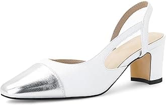 MICIFA Slingback Heels for Women，Round Toe Chunky Heeled Pumps Ankle Strap Fashion Splicing Dress Shoes