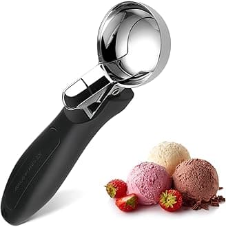 Ice Cream Scoop, Large Cookie Scoop with Ergonomic Soft Grip Handle, Heavy Duty Multifunctional Baking Scooper for Sundaes, Cupcake, Dough, Protein Balls and Meatballs, Black
