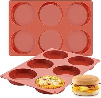 2-PK Silicone Egg Mold for Breakfast Sandwiches 4" Large Disc Mold Muffin Top Pans, Non-Stick Silicone Molds for Whoopie Pie, Egg Pan, Hamburger, Resin Coasters