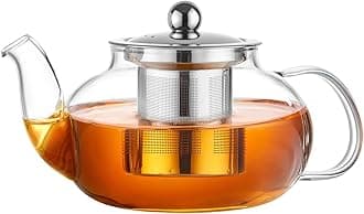 PARACITY Glass Teapot Stovetop 20 OZ/600ml, Tea pot with Removable 18/8 Stainless Steel Infuser, Borosilicate Clear Tea Kettle, Teapot Blooming and Loose Leaf Tea Maker Tea Brewer for Camping, Travel