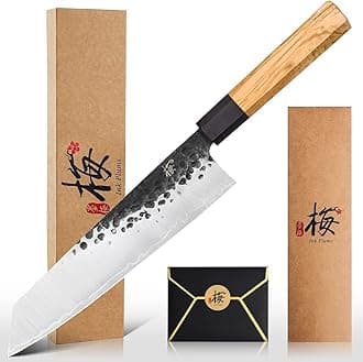 9 Inch Kitchen Kiritsuke Chef Knife, High Carbon Stainless Steel With Professional Hand Forged Cooking Knife, (Olivewood Handle & Gift Box)