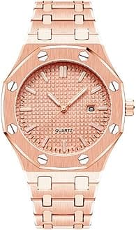 BARAMON Men's Watches, Royalty Stainless Steel Quartz Movement Date Male Clock Waterproof Luminous Hands Casual Business Wrist Watches for Men